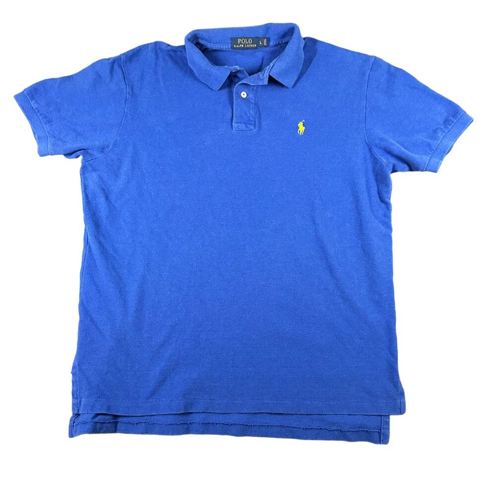 Polo Ralph Lauren Mens Cotton Pique Knit Polo Shirt Royal Blue Large L Slim Fit